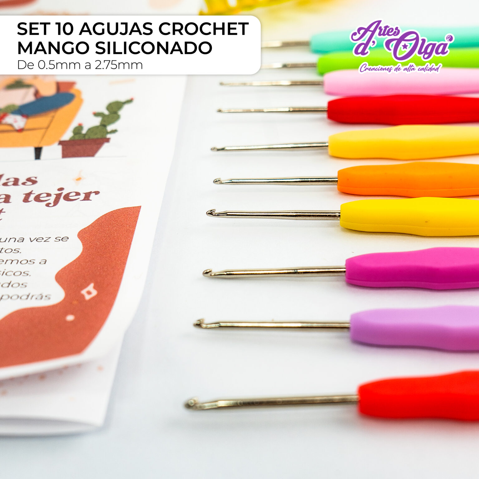 Set De 10 Agujas Crochet Mango Siliconado 0 5mm A 2 75mm Artesd