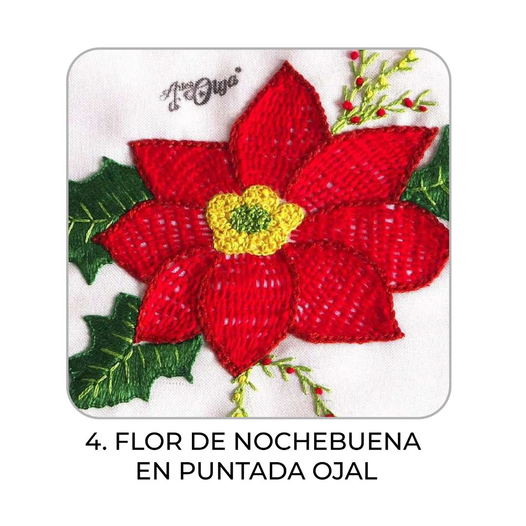 4 – Flor Nochebuena Puntada Ojal