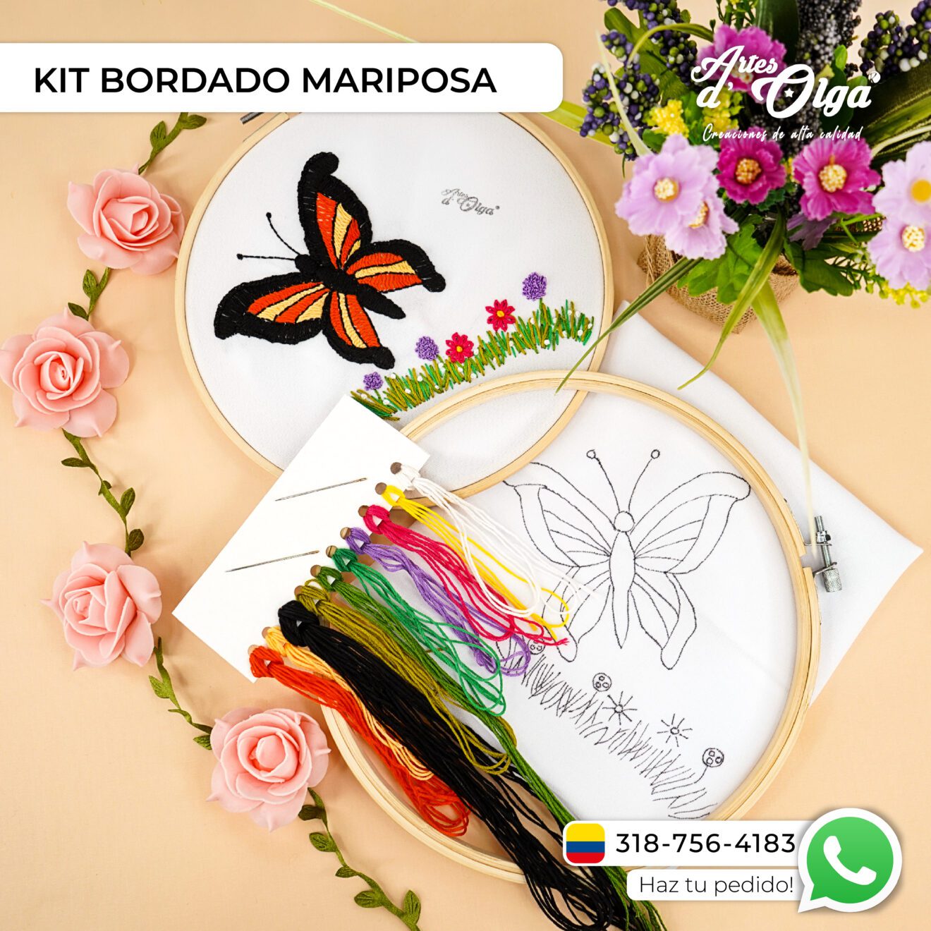 Kit De Bordado: Mariposa – Artesd'Olga - Kits De Bordados