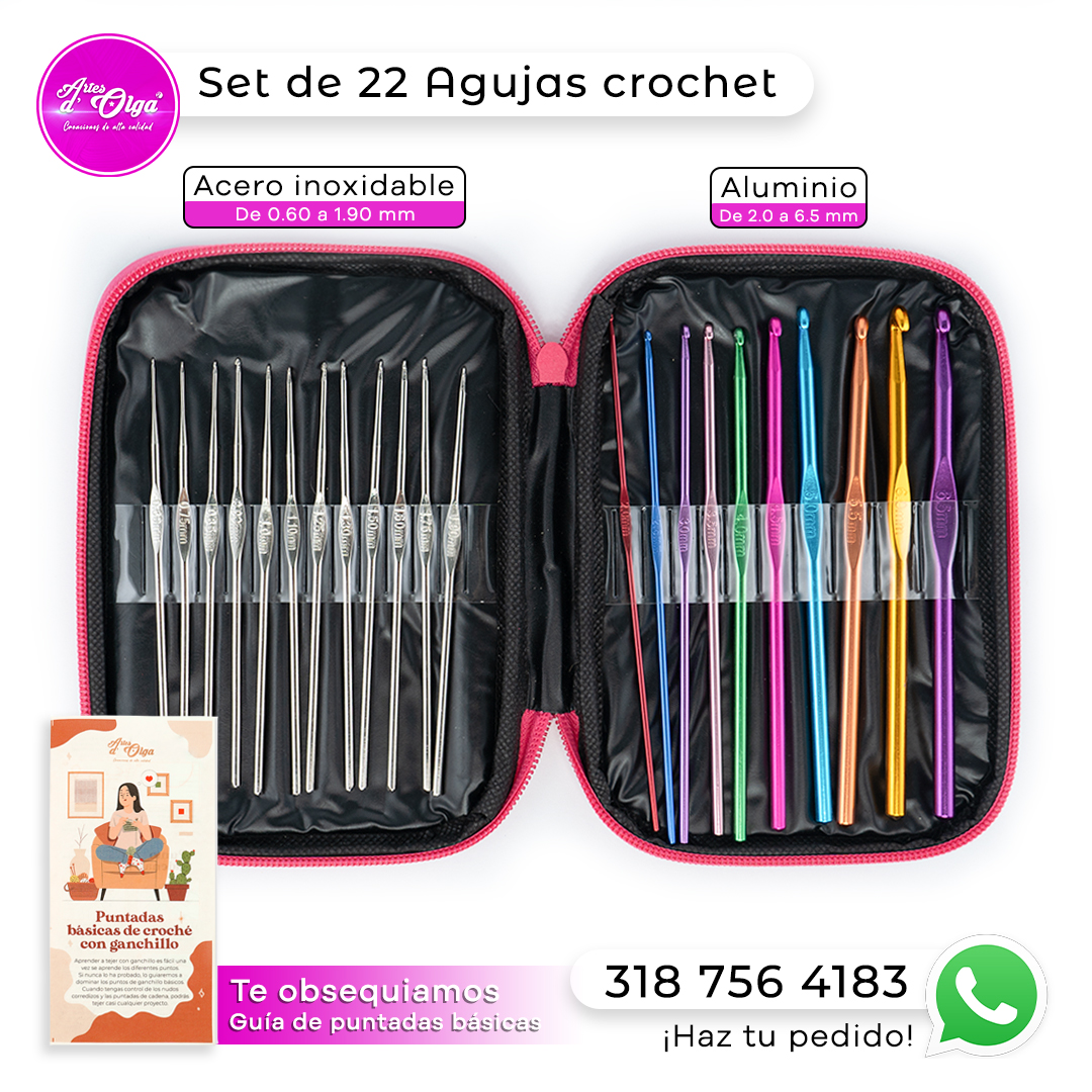 Set 22 Agujas Crochet Super Completo + Accesorios
