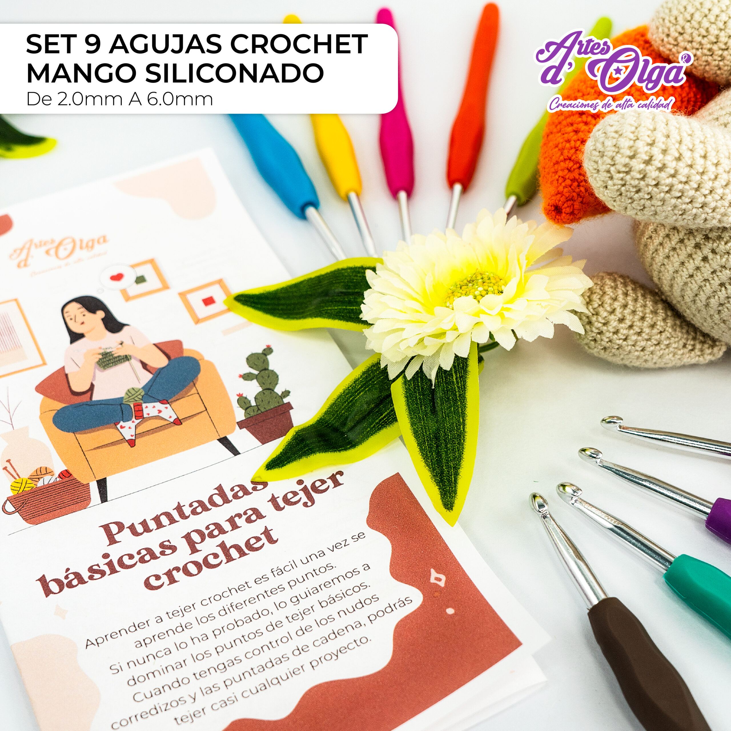 Set de 8 Agujas de Crochet Ergonomicas Mango en Firuletes colores Pastel -  Tienda Crafty Maker